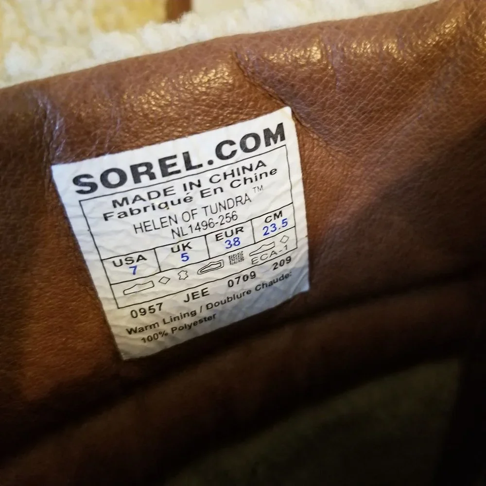 Sorel 7 Brown Tall Boots Helen of Tundra Leather‎ Waterproof Zip Up
